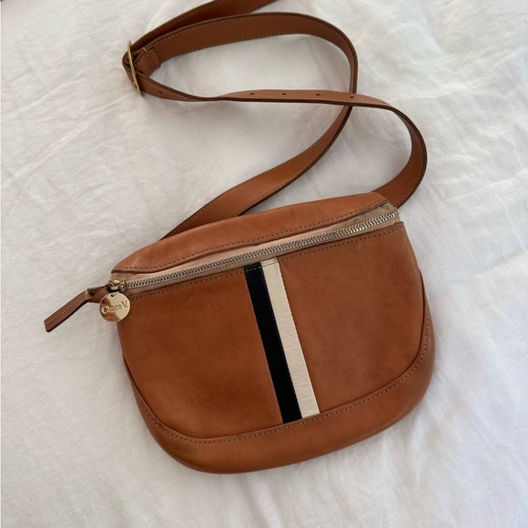 Clare V Handbags - Clare V Brown Leather Fanny with Stripe